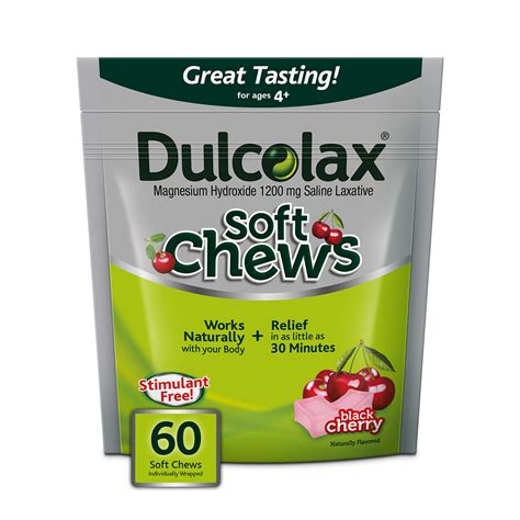 Buy Dulcolax Soft Chews Saline Gentle , Magnesium Hydroxide 1200mg, 60 Count, Black Cherry ...