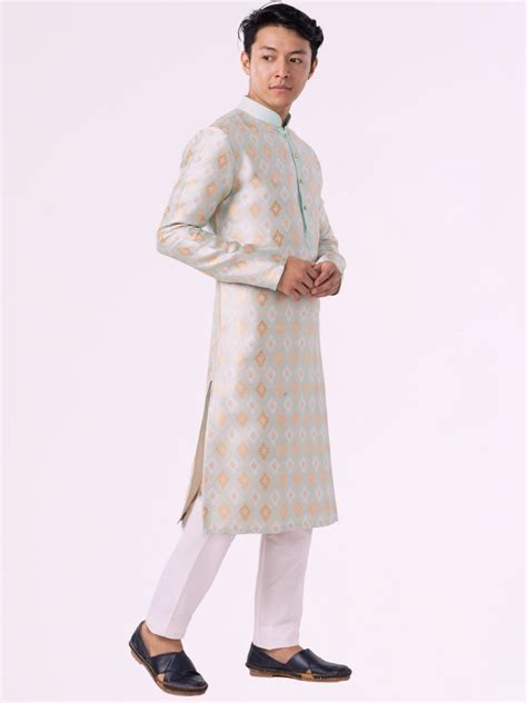 Mint Green Printed Jacquard Kurta for Men – The Kurta Company