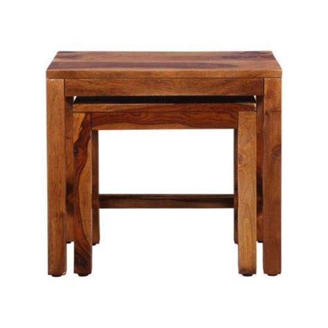 RITIKA FURNITURE Solid Sheesham Wood Nesting Table Set of 2 Stools ...