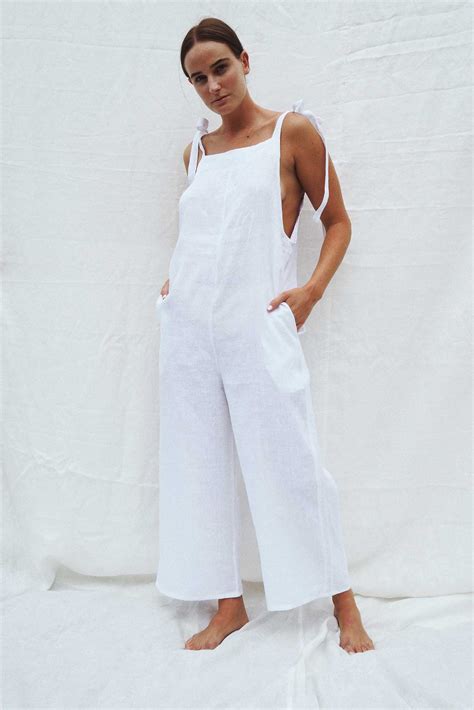Turner Cropped Jumpsuit, White | Women's Linen Jumpsuits – UNIKSPACE