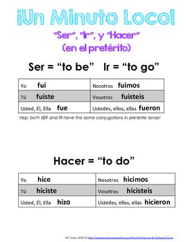 Minuto Loco Mini - Preterite of Ir, Ser, Hacer - Conjugation Races