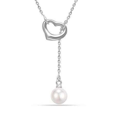 LeCalla - Buy 925 Sterling Silver Lariat Pearl Open Heart Shape Pendant ...