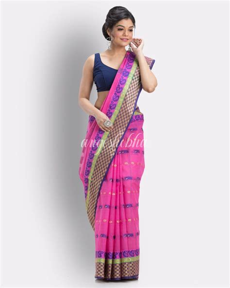 Woven Tant Pure Cotton Saree (Rani Pink) – angoshobha