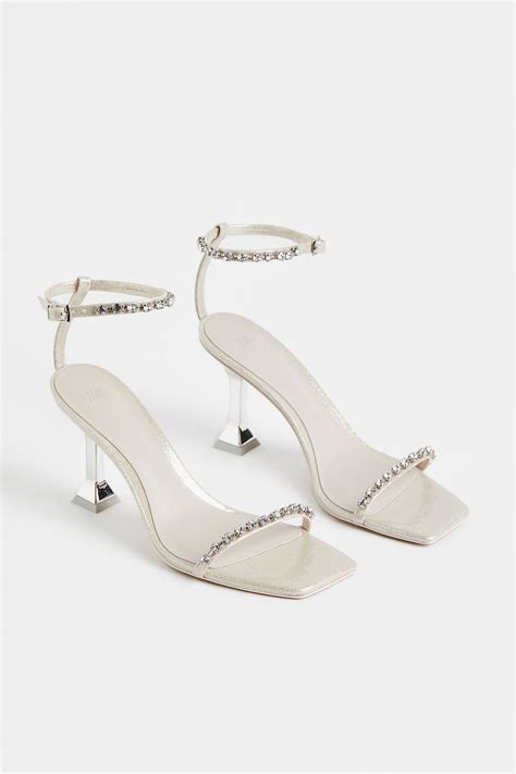 Rhinestone-strap sandals - Silver-coloured - Ladies | H&M IN