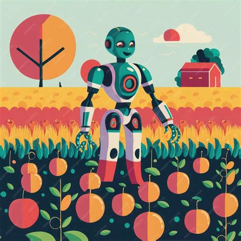 Premium Vector | 2d vector illustration colorful technology ai robot making farmer jobs helping ...