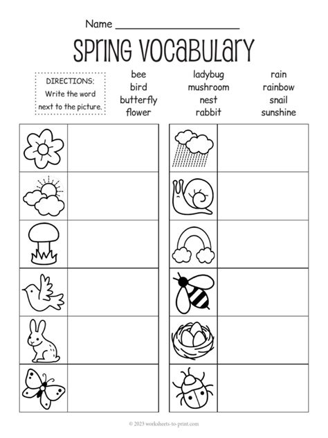 Image result for Spring Vocabulary Worksheet PDF