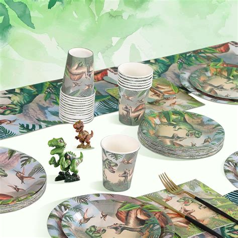 Buy 96Pcs Dinosaur Party Plates Cups Napkins Sets Serve 24 Guests, Dino ...