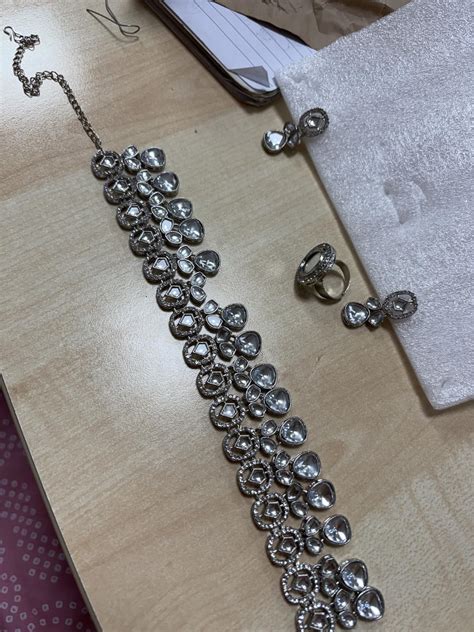 ZAVERI PEARLS Silver Tone Dazzling Stones Austrian Diamonds Embellished ...