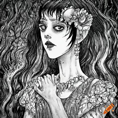 Elegant noble lady in a horror manga art on Craiyon