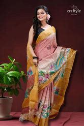 Deep Blush Authentic Zari Pure Tussar Kalamkari Art – Craftyle