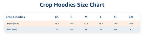 Crop Hoodies Size Chart – Evo Vogue