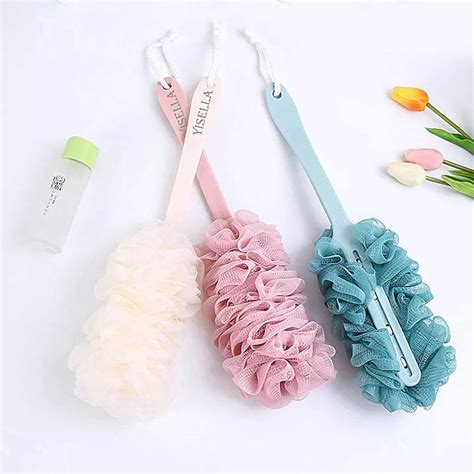 Buy Shower Back Brush Loofah On A Stick Long Handle Back Loofah for ...