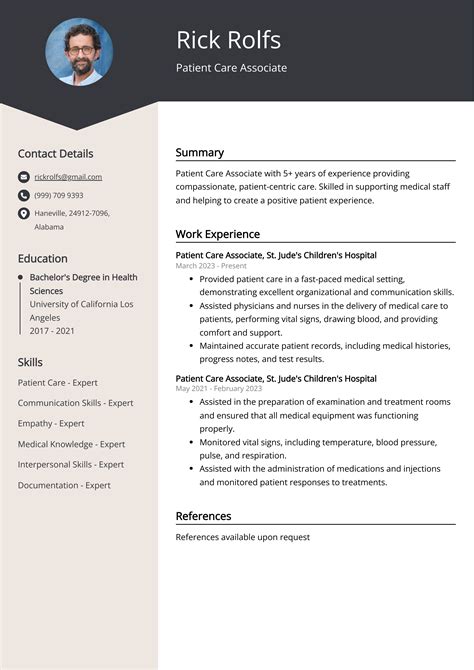 Patient Care Associate CV Examples (Template & 20+ Tips)