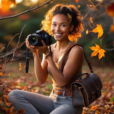 World photography day female photographer dslr autumn golden hour bokeh ...