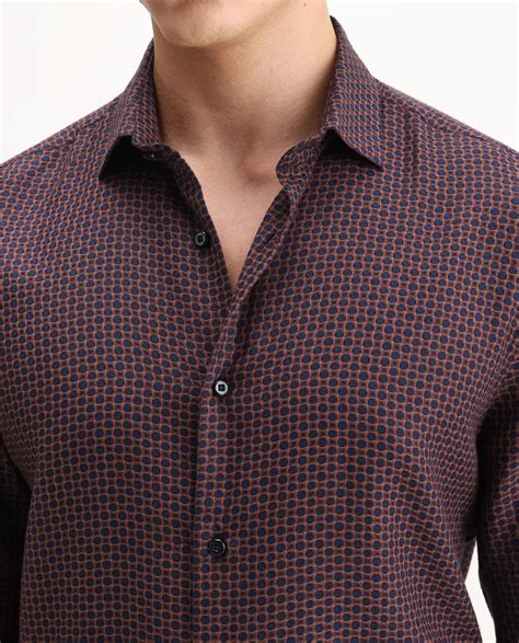 Rare Rabbit Men's Juxe Dark Red Cotton Fabric Spread Collar Regular Fi