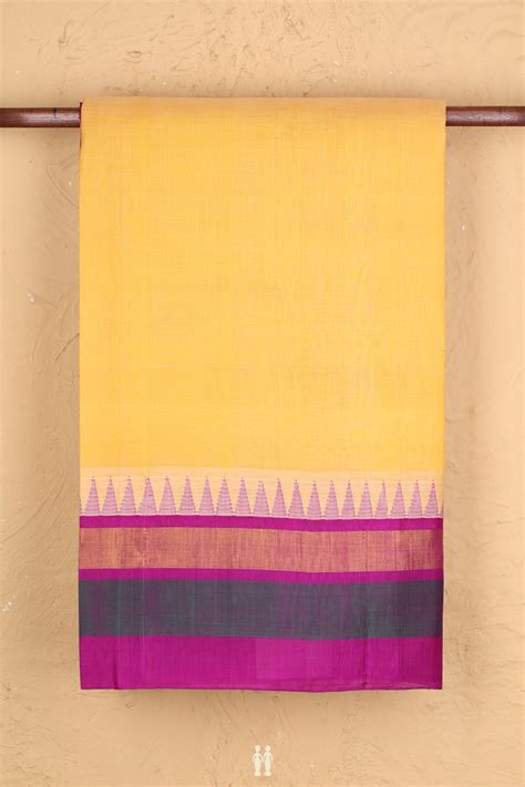 Traditional Silk Cotton Saree In Yellow With Contrast Border