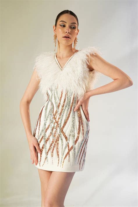 IVORY SEQUIN & FEATHER DRESS – Label IRIS