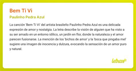 Significado de la canción BEM TI VI (Paulinho Pedra Azul) - LETRAS.COM