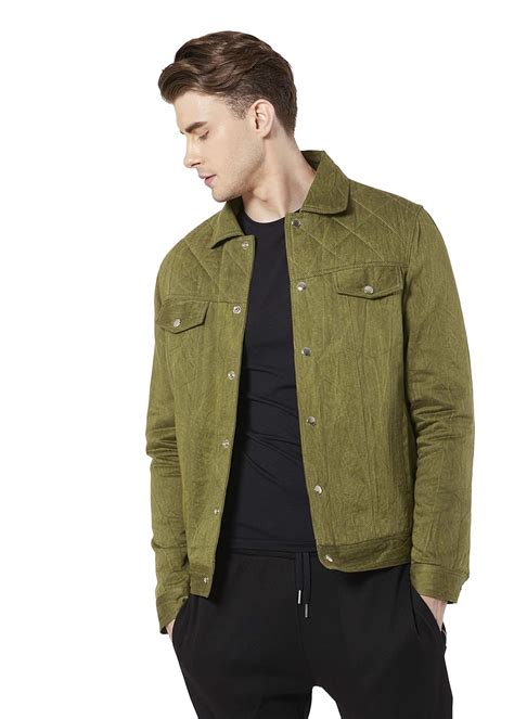 Buy Merlot Men's full sleeve Olive Green denim jacket for Men at Amazon.in