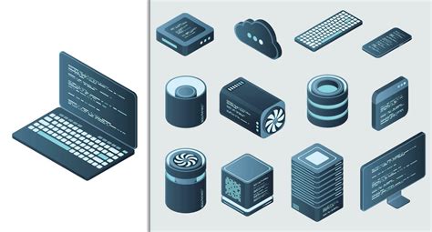 Set of isometric computer technology. Isometric set server equipment ...