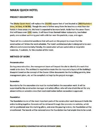 Image result for Example of Construction Method Statement