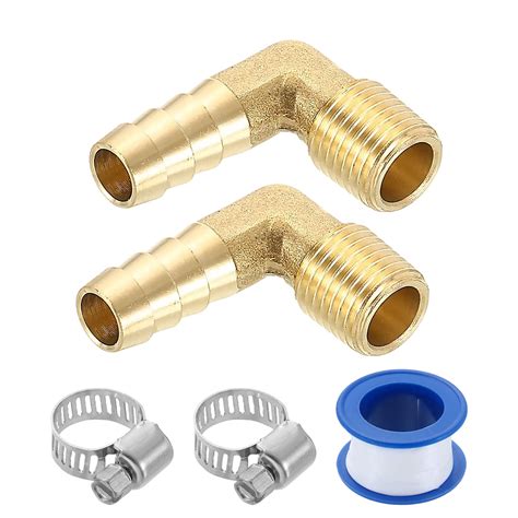 2Pcs Brass Hose Barb Fittings, 3/8" x 1/4" NPT 90 Degree Elbow Hose ...