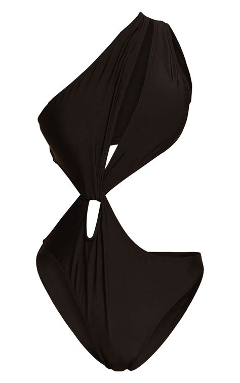Black Loop One Shoulder Swimsuit | Swimwear | PrettyLittleThing USA