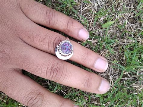 Buy Druzy Gemstone Ring Sterling Silver Half Moon Ring Statement Online ...