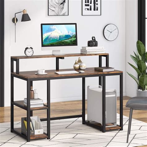 Tribesigns Computer Desk with Storage Shelves, Industrial Writing Desk ...