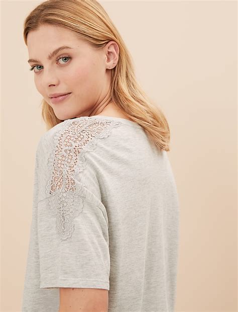 Buy Cotton Modal Lace Pyjama Set at Marks & Spencer