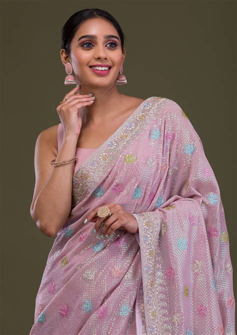 Buy Lavender Sequins Georgette Saree - Koskii