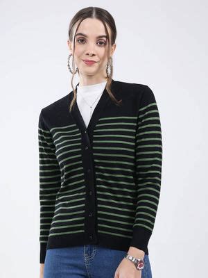 Buy Monte Carlo Women Black Stripes Cardigan (S) Online