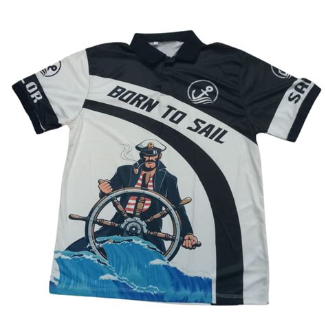 Merchant Navy Captain with Wheel Crashing Waves Drifit Polo Neck Tshir ...