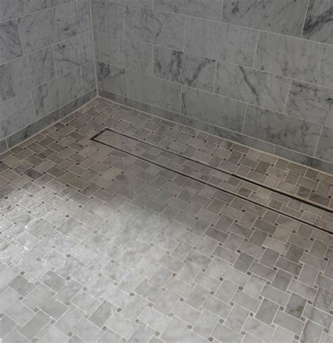 Can you find the LUXE Linear Shower Drain Tile Insert in this modern ...