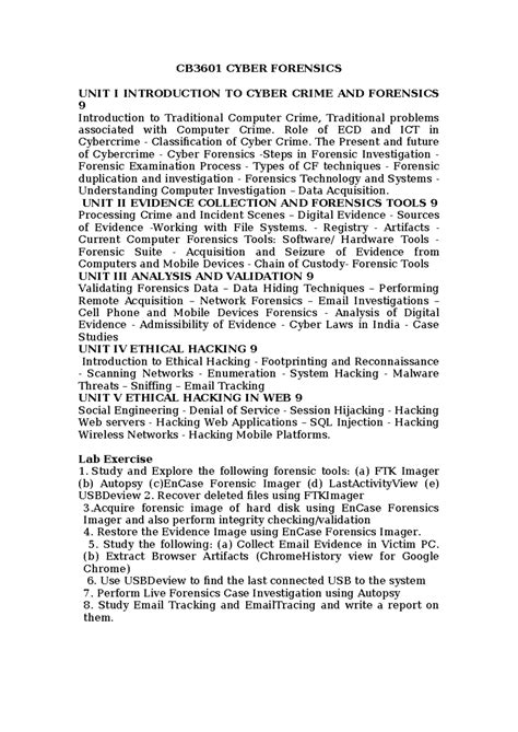 CB3601 Cyber Forensics: Comprehensive Study & Lab Exercises - Studocu