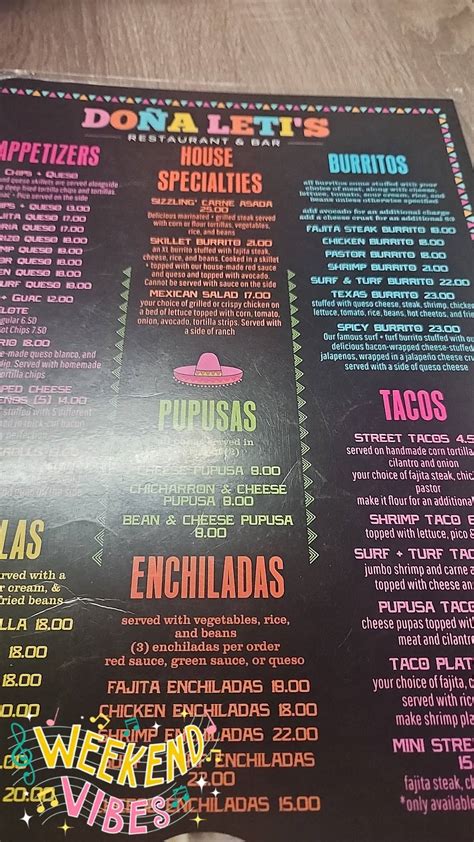 Menu at Doña Leti’s pub & bar, Houston, S Post Oak Rd Suite E