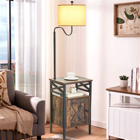 17 Stories Garlond Brown Wood End Table Floor Lamp Set With Cabinet ...