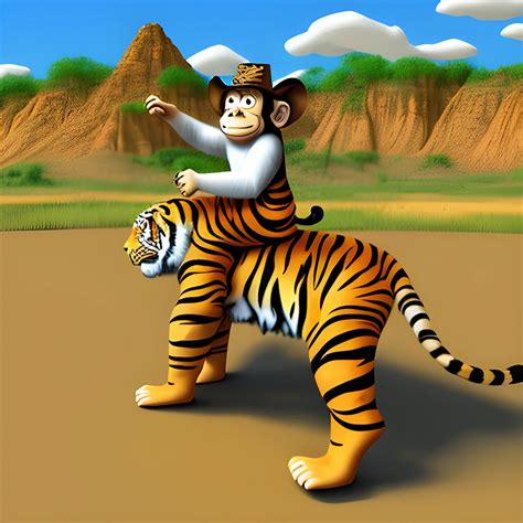Monkey riding a tiger eating sushi but they are in the Wild West ...