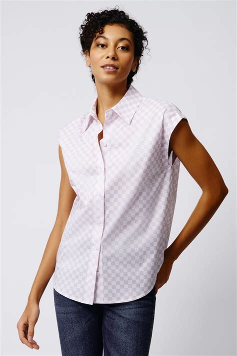 Cap Sleeve Shirt in Lavender Checkerboard in 100% Cotton – KAL RIEMAN