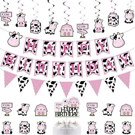 Buy 27 Pieces Cow Birthday Party Supplies Includes Cow Happy Birthday ...