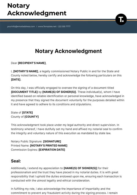 Free Notary Acknowledgment Template to Edit Online