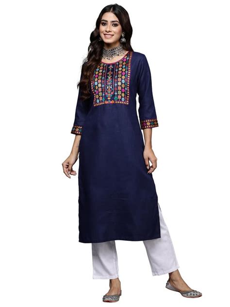 Buy INDO ERA Women's Yoke Design Cotton Calf Length Straight Kurta ...