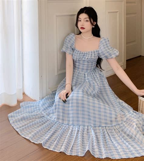 Princesscore Puffy Sleeve Plaid Maxi Dress– The Cottagecore