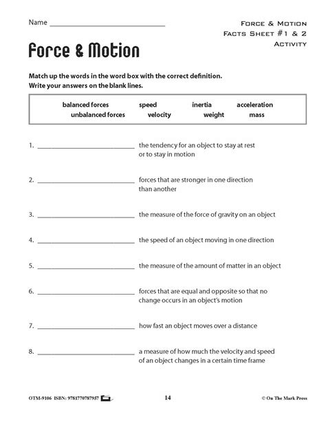 Force & Motion Activity Pages & Mini Poster Grades 4+ - Worksheets Library
