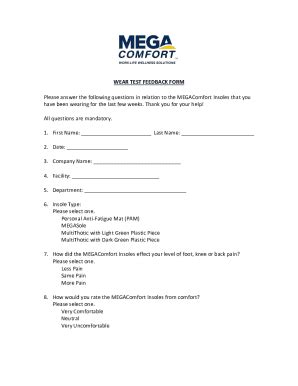 Fillable Online WEAR TEST TRIAL FEEDBACK FORM.docx Fax Email Print ...