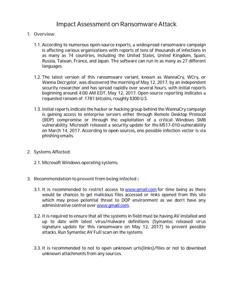 Impact Assessment on Ransomware Attack : DoP Circular