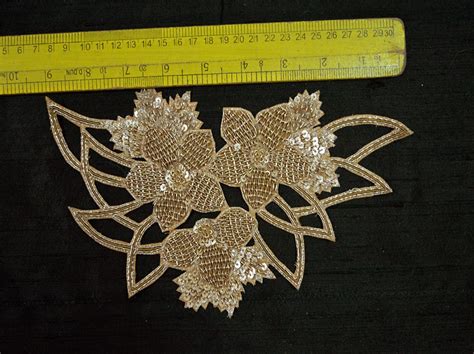 2 Pc Gold Floral Zardozi Appliqué Patches | Embroidered Indian Supplies ...