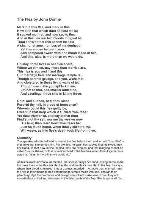 The Flea by John Donne - study material - The Flea by John Donne Mark ...