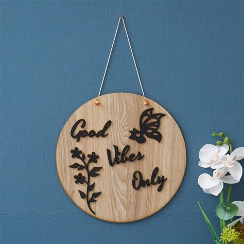 Buy eCraftIndia Brown Wooden Good Vibes Only Butterfly and Floral ...