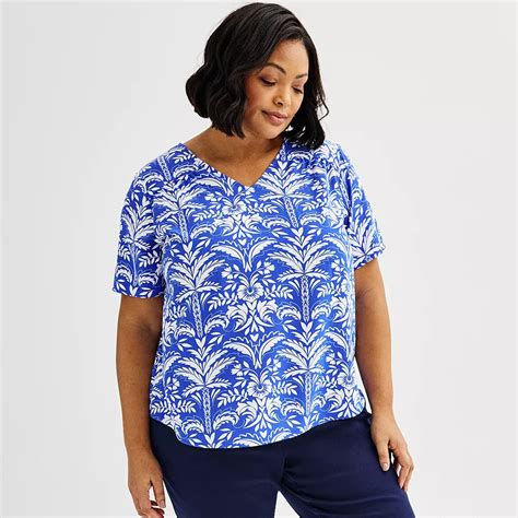 Plus Size Croft & Barrow® Short Sleeve V-Neck Popover T-Shirt